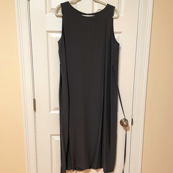 Eileen Fisher Dresses & Skirts - NWT Eileen Fisher Graphite Silk Georgette Crepe Sleeveless Mid-Calf Dress L